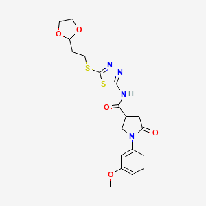 N-(5-{[2-(1,3-dioxolan-2-yl)ethyl]sulfanyl}-1,3,4-thiadiazol-2-yl)-1-(3-methoxyphenyl)-5-oxopyrrolidine-3-carboxamide - 894042-65-0