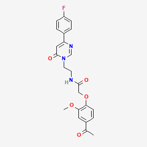 2-(4-acetyl-2-methoxyphenoxy)-N-(2-(4-(4-fluorophenyl)-6-oxopyrimidin-1(6H)-yl)ethyl)acetamide - 1351633-99-2