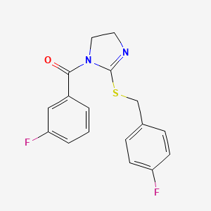 (2-((4-fluorobenzyl)thio)-4,5-dihydro-1H-imidazol-1-yl)(3-fluorophenyl)methanone - 851865-78-6